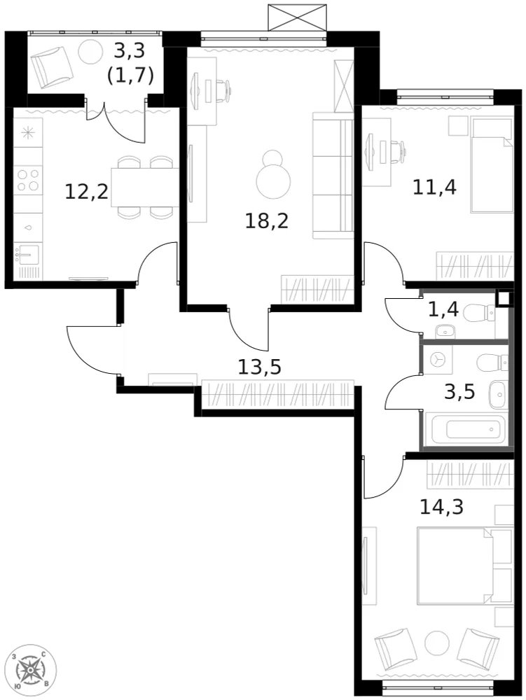 Планировка · 3-комн.