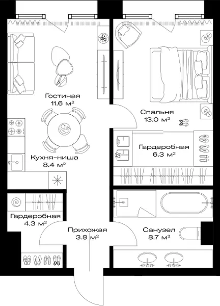 Планировка · 1-комн.