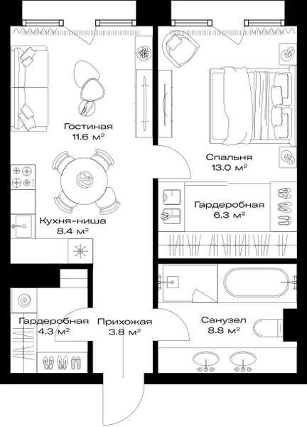 Планировка · 1-комн.