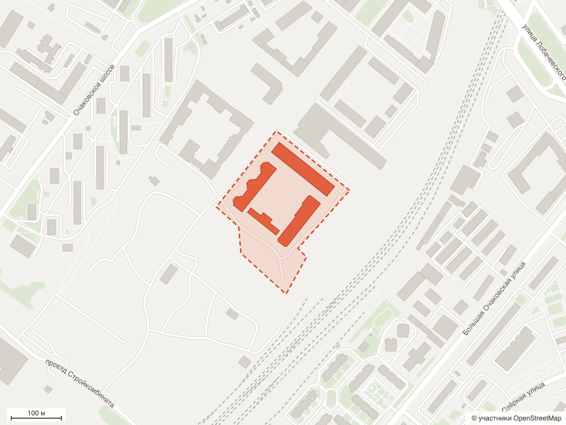 Схема участка ЖК Натив на карте OpenStreetMap: корпуса у улицы Лобачевского