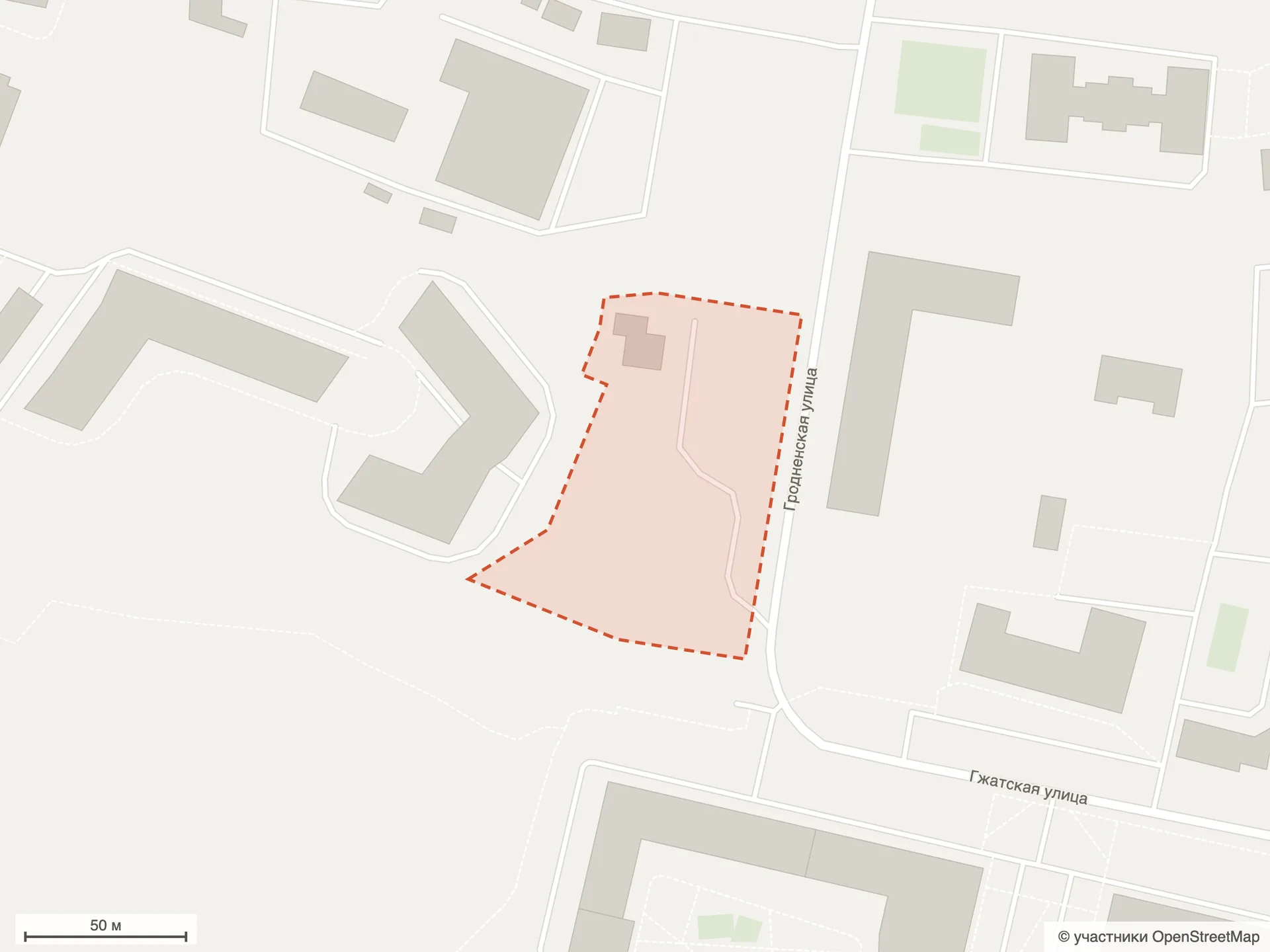 Генплан ЖК «Кутузов Сити»: схема по данным OpenStreetMap — стройплощадка на Гродненской улице у Гжатской улицы