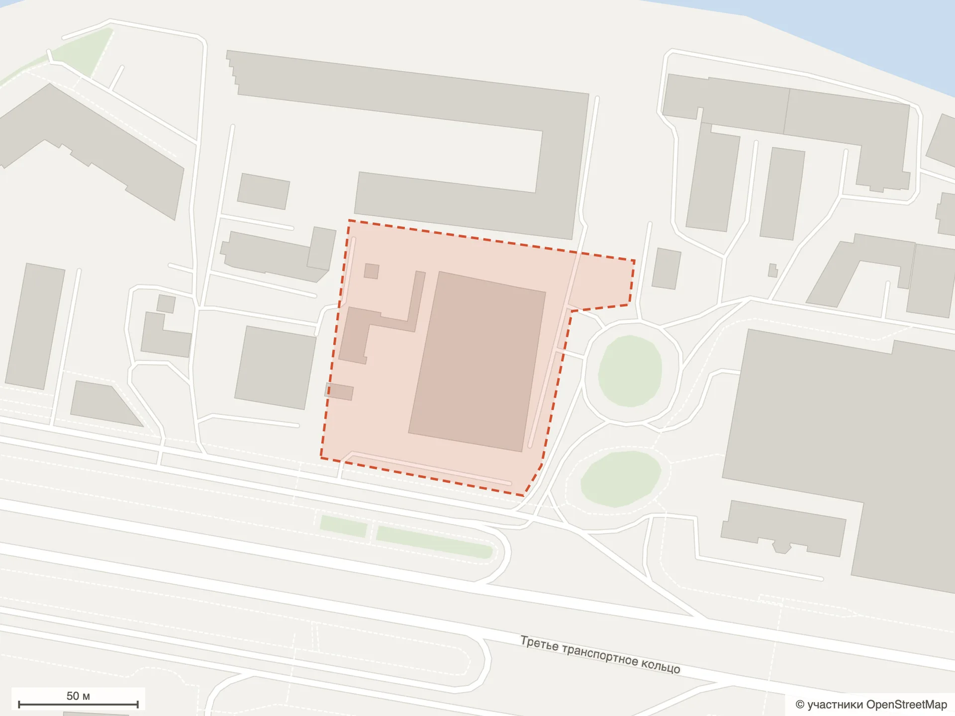 Генплан ЖК «Даниловский от Гранель»: схема по данным OpenStreetMap — участок на Автозаводской улице у Третьего транспортного кольца и Москвы-реки