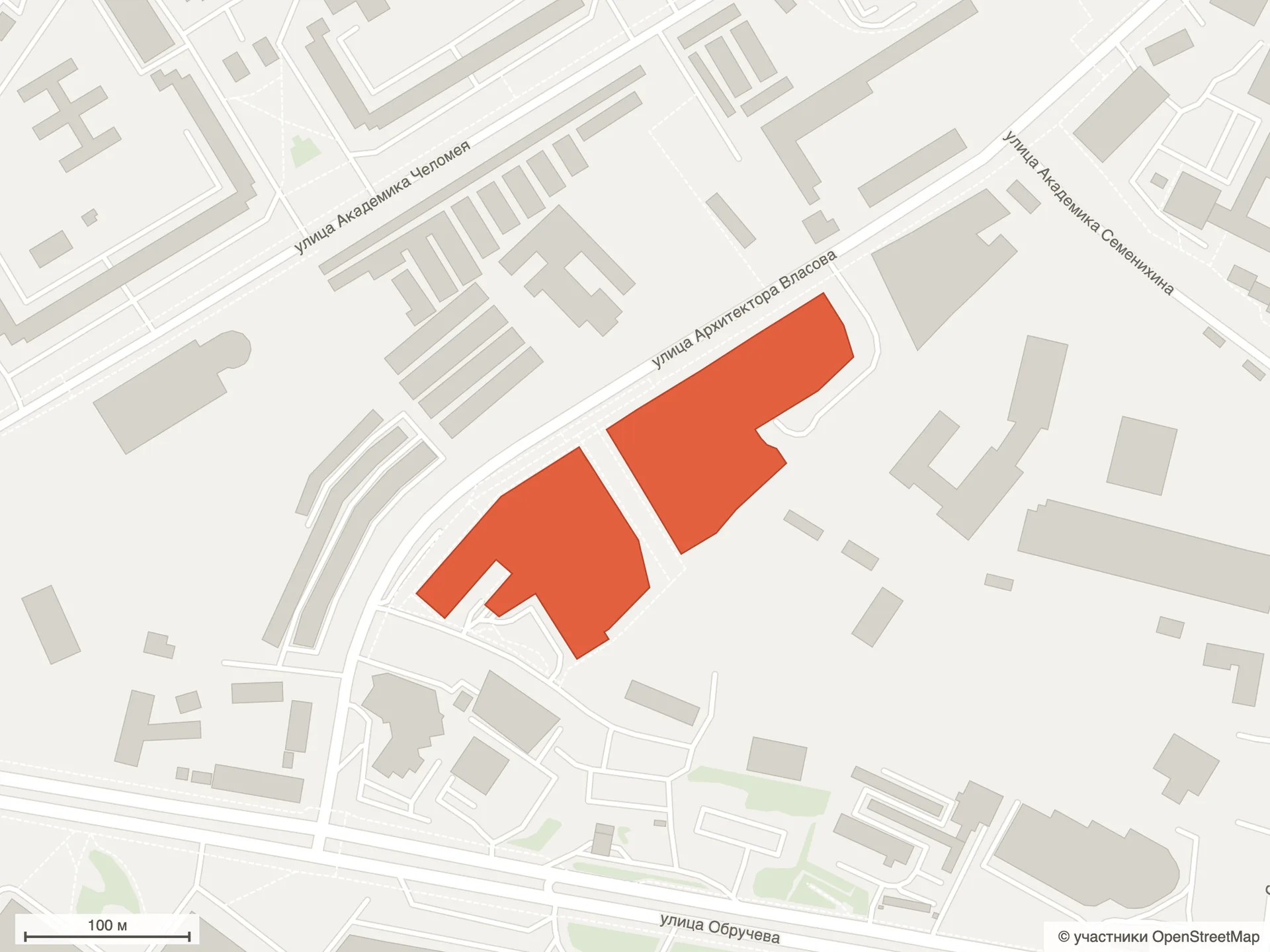 Схема расположения ЖК Ever на карте OpenStreetMap: башни у улицы Архитектора Власова