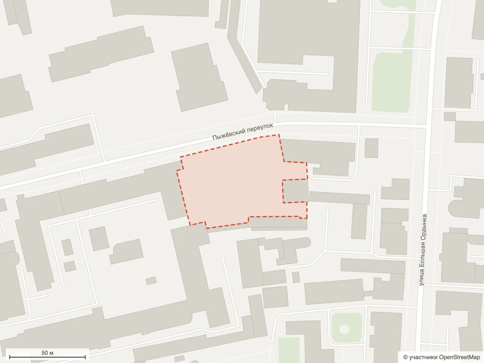 Схема участка ЖК Пыжёвский на карте OpenStreetMap: Пыжёвский переулок у Большой Ордынки
