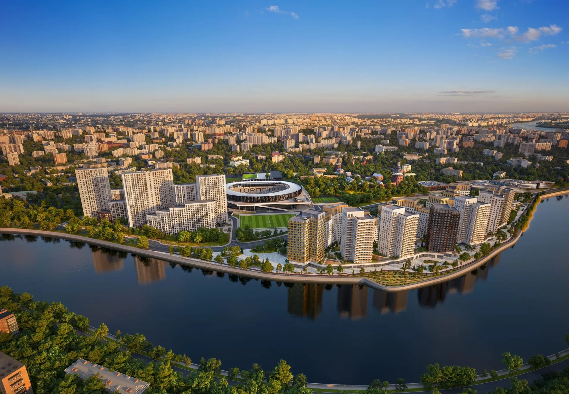 ЖК Foriver — аэрофото квартала на излучине Москвы-реки