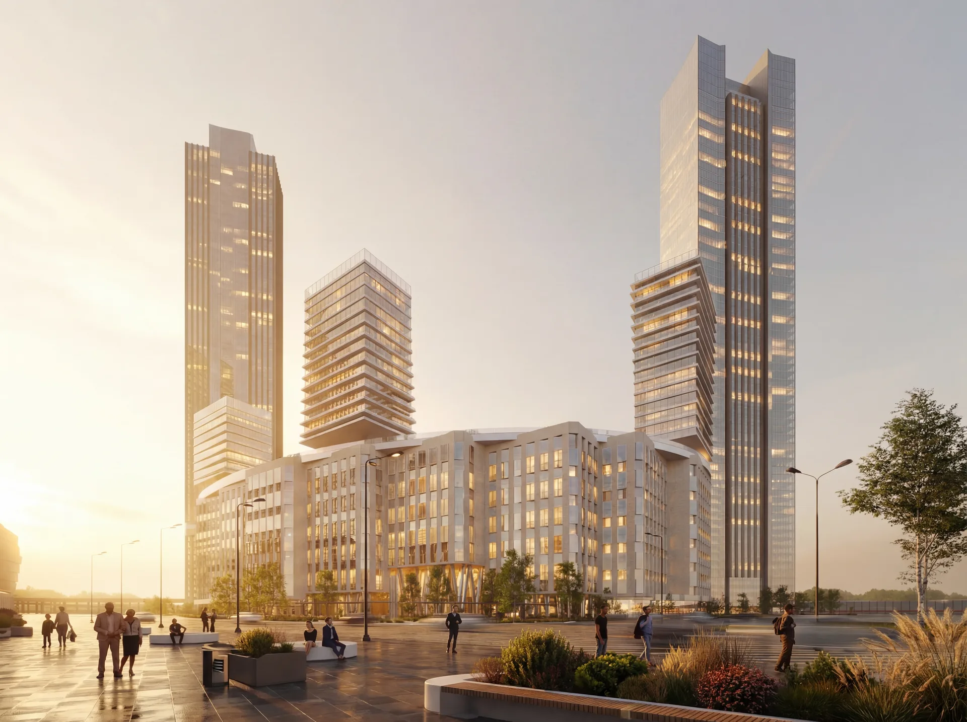 ЖК Ридж — башни квартала на закате